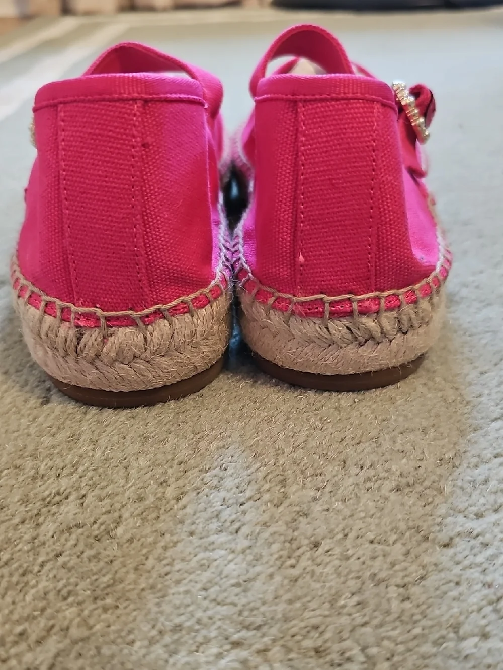 J. Crew Bright Pink Canvas Mary Jane Espadrille Flats with Buckle